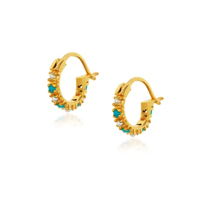 Preeti Sandhu Women's 14k Gold Plated Hoops -turquoise And Pearls In Multi