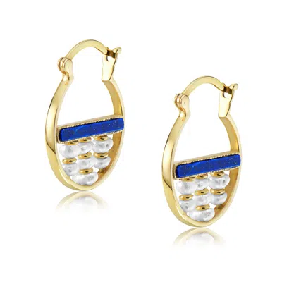 Preeti Sandhu Women's Blue / White / Gold Ruri Lapis & Pearl Mini Hoops In Gold In Multi