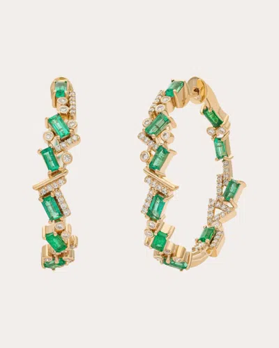 Preeti Sandhu Women's Emerald & Diamond 14k Gold Ethereal Hoop Earrings In Green