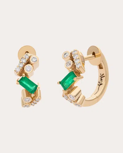 Preeti Sandhu Women's Emerald & Diamond Ethereal Nugget Huggie Earrings In Green