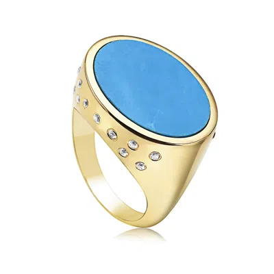 Preeti Sandhu Women's Gold / Blue Ayla Signet Ring - Turquoise And White Sapphires In Multi