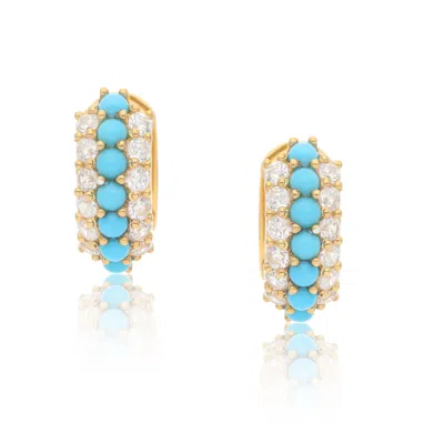 Preeti Sandhu Women's Gold / Blue Summer Sparkle Huggies - Turquoise