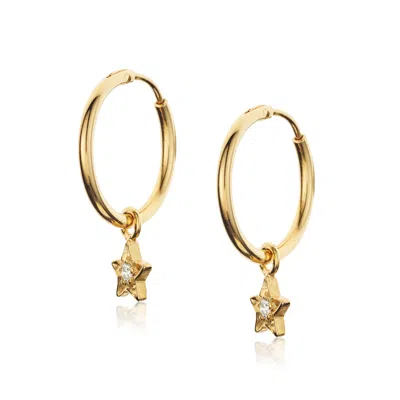 Preeti Sandhu Women's Gold Delicate Hoops With Star Charm - White Quartz