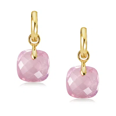 Preeti Sandhu Women's Gold / Pink 18k Gold Plated Hoops- Rose Quartz