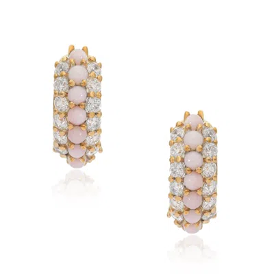 Preeti Sandhu Women's Gold / Pink / White Summer Sparkle Pink Opal Vermeil Huggies In Multi
