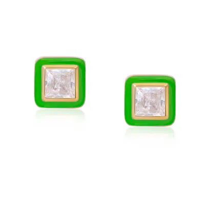 Preeti Sandhu Women's Green / White / Gold Enamel Studs - Forest In Multi
