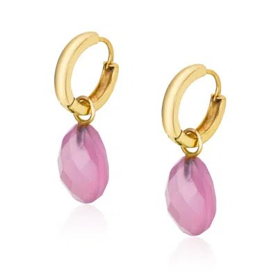 Preeti Sandhu Women's Pink / Gold Rose Quartz Hoops - Gold, Pink & Purple In Multi