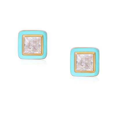 Preeti Sandhu Women's White / Blue / Gold Enamel Studs - Turquoise In Multi