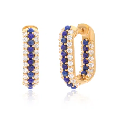 Preeti Sandhu Women's White / Blue / Gold Summer Sparkle U-shaped Lapis Lazuli Vermeil Hoops