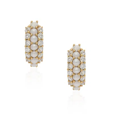 Preeti Sandhu Women's White / Gold Summer Sparkle Huggies - Pearl In Multi