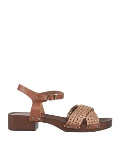 Pregunta Woman Sandals Brown Size 7 Leather, Textile Fibers