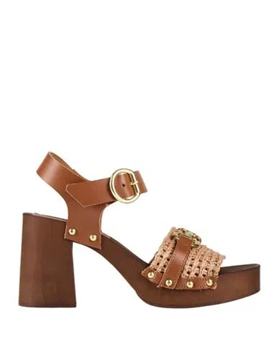 Pregunta Woman Sandals Brown Size 8 Leather, Textile Fibers