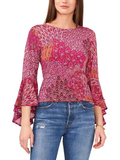 Prelude Womens Butterfly Sleeves Crewneck Blouse In Multi