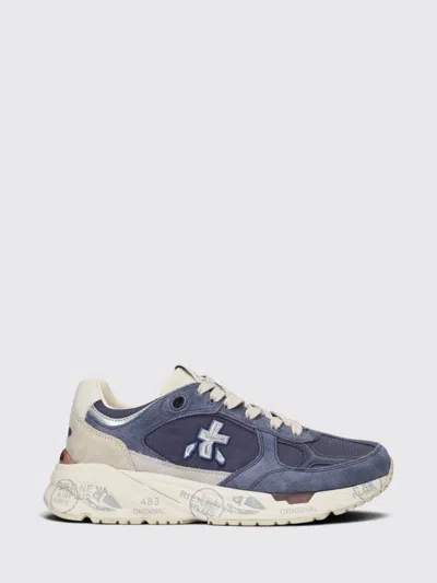Premiata Mased Laminated Leather And Nylon Sneakers In Blue