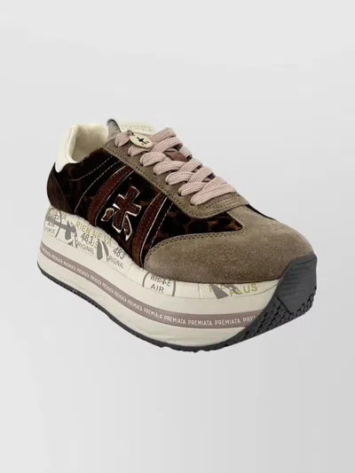 Premiata Animal Print Lace-up Platform Shoes In Multi