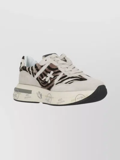 PREMIATA ANIMAL PRINT LOW TOP SNEAKERS WITH SUEDE