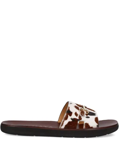 Premiata Animal-print Slides In Brown