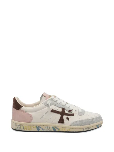 Premiata Ivory White Leather Blend Sneakers With Suede Accents In Multi