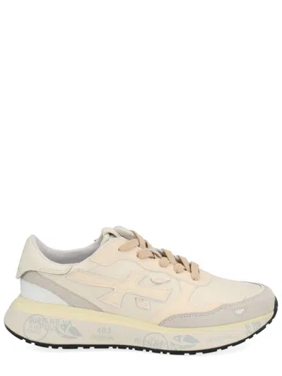 Premiata Beige And Cream Leather Sneakers With Textured Detailing In Multi