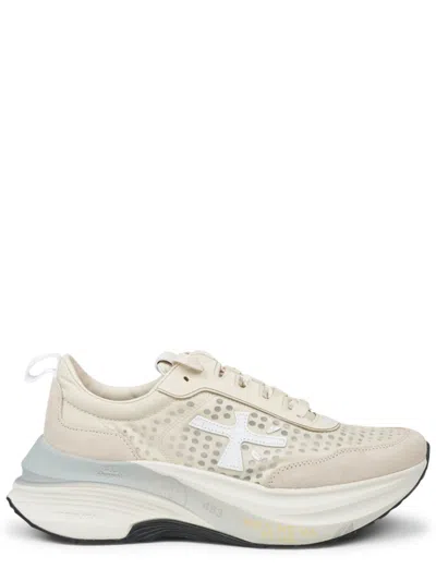 Premiata Perforated Upper Sneakers With Cushioned Sole And Logo Detail In Neutral