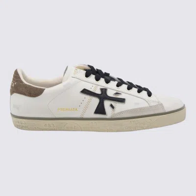 Premiata Casual Low Top Sneakers With Contrast Heel Tab In White