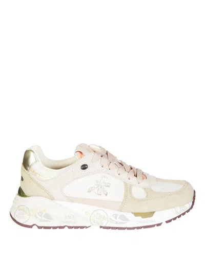Premiata Beige Sneakers With Distinctive Logo Detail In Gray