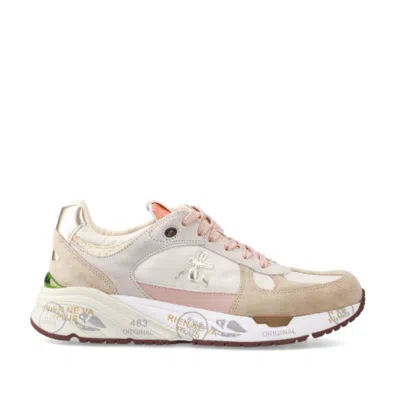 Premiata Mase Sneakers In Beige Suede And Fabric In Multi