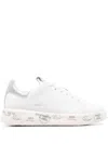 Premiata White Sneakers With Metallic Heel Accent In White