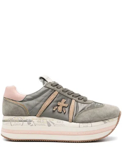 Premiata Logo Thick Sole Low-cut Casual Shoes In Green