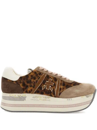 Premiata Beth 7741 Animal Print Platform Sneakers In Brown