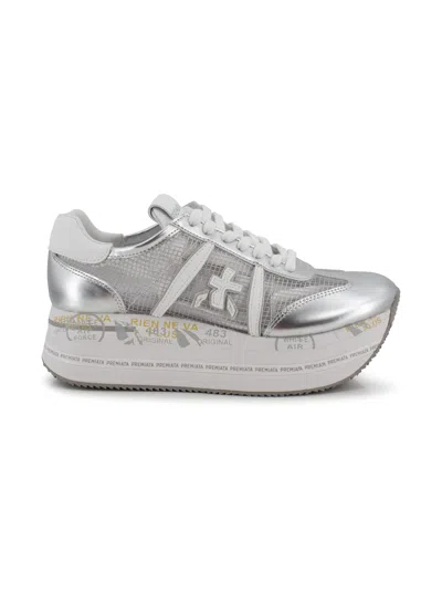 Premiata Beth Sneakers In Silver Leather And Fabric In Multi