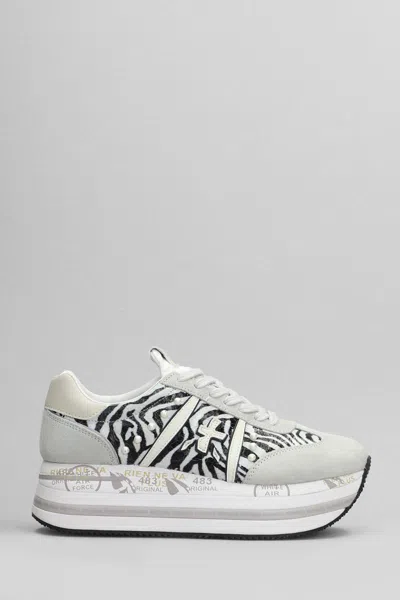 Premiata Beth 6952 Sneakers In Leather With Zebra Print In Grey