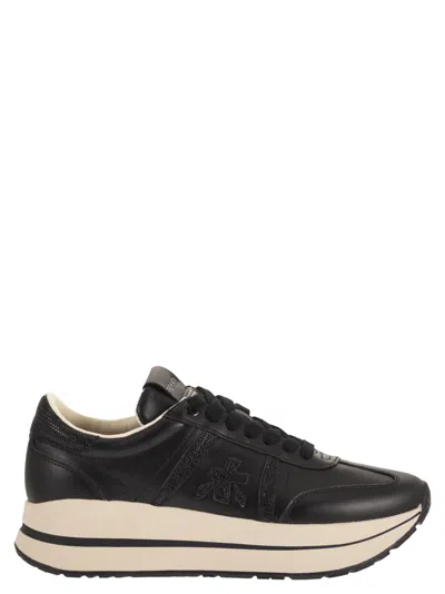 Premiata Bethcoin Leather Sneakers With Raised Sole In Animal Print