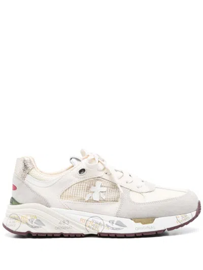 Premiata Bianco Sneakers With Textured Blend In Neutrals