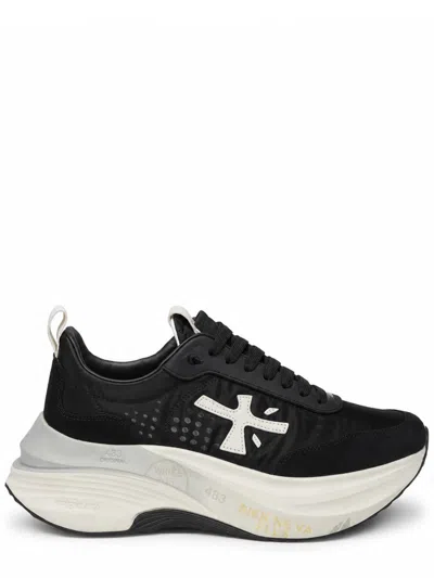Premiata Cushioned Black Sneakers With Textured Outsole And Contrasting Logo