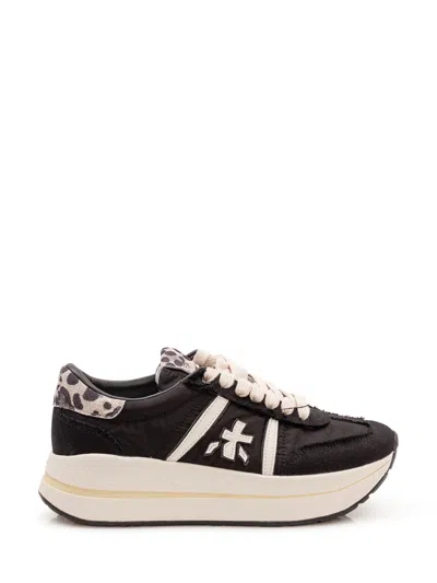 Premiata Black Animal Print Sneakers In Multi