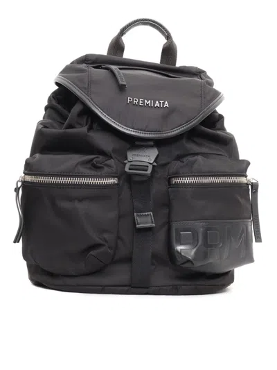 Premiata Black Backpack With Flap Top And Zippered Pockets In Gray