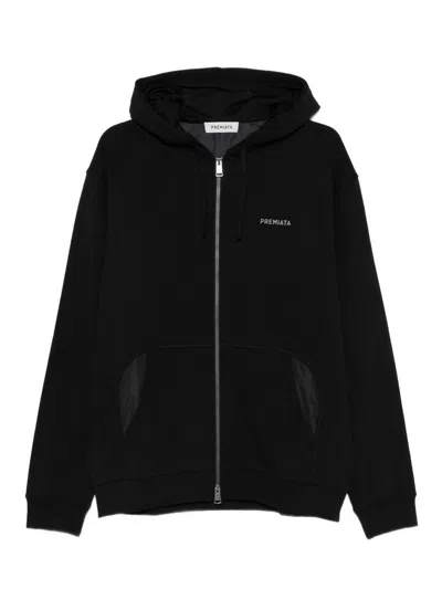 Premiata Black Hooded Zip-up Sweatshirt With Pockets In Multi