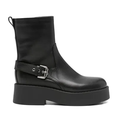 Premiata Black Leather Decorative Strap Boots