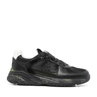 Premiata Black Mased Leather Graphic Sole Sneakers