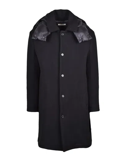 Premiata Black Mid-length Detachable Hood Virgin Wool Coat