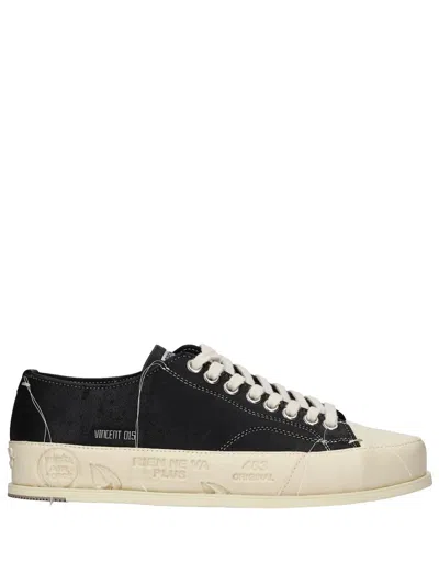Premiata Black Rubber Calf Leather Goat Leather Sneakers In Multi