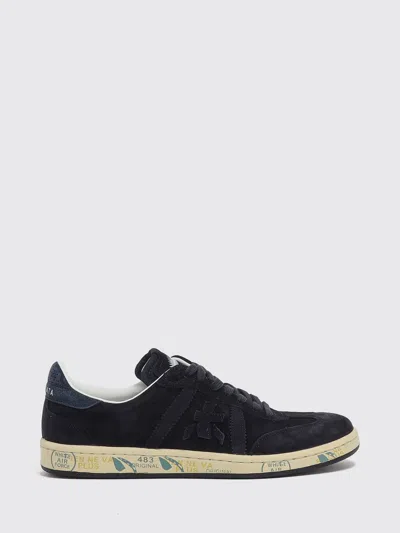 Premiata Bonnie Leather And Suede Sneakers With Maxi Side Logo In Blue