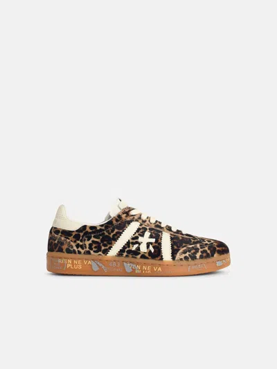 Premiata 'bonnied' Animalier Pony Hair Blend Sneakers In Brown