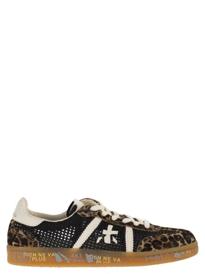 Premiata Bonnied Mesh And Animal Print Sneakers With Gum Sole In Brown