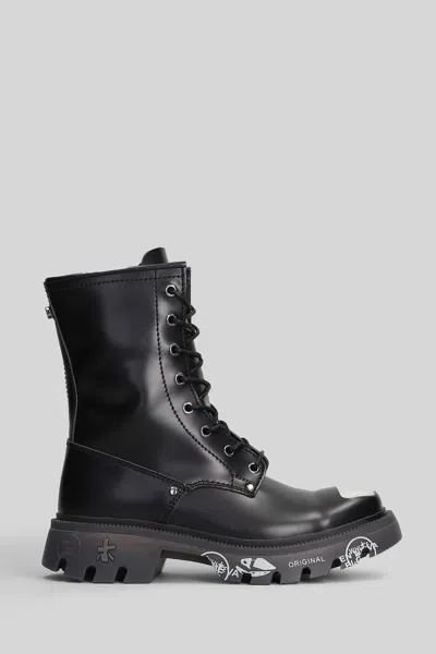 Premiata Brixton Combat Boots In Black Leather