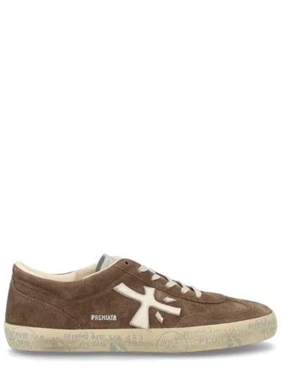 Premiata Brown Calf Leather Sneaker In Multi