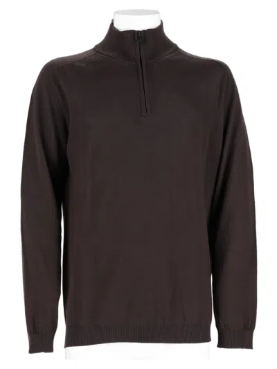 Premiata Brown Half-zip High Collar Fitted Sweater In Black