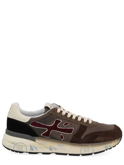 Premiata Brown Multi-material Sneakers With Logo Detail