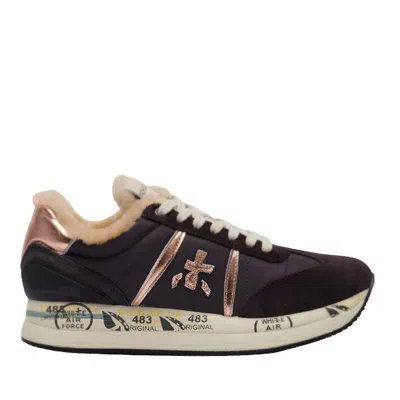 Premiata Brown Nylon Sheepskin-lined Sneakers In Multi